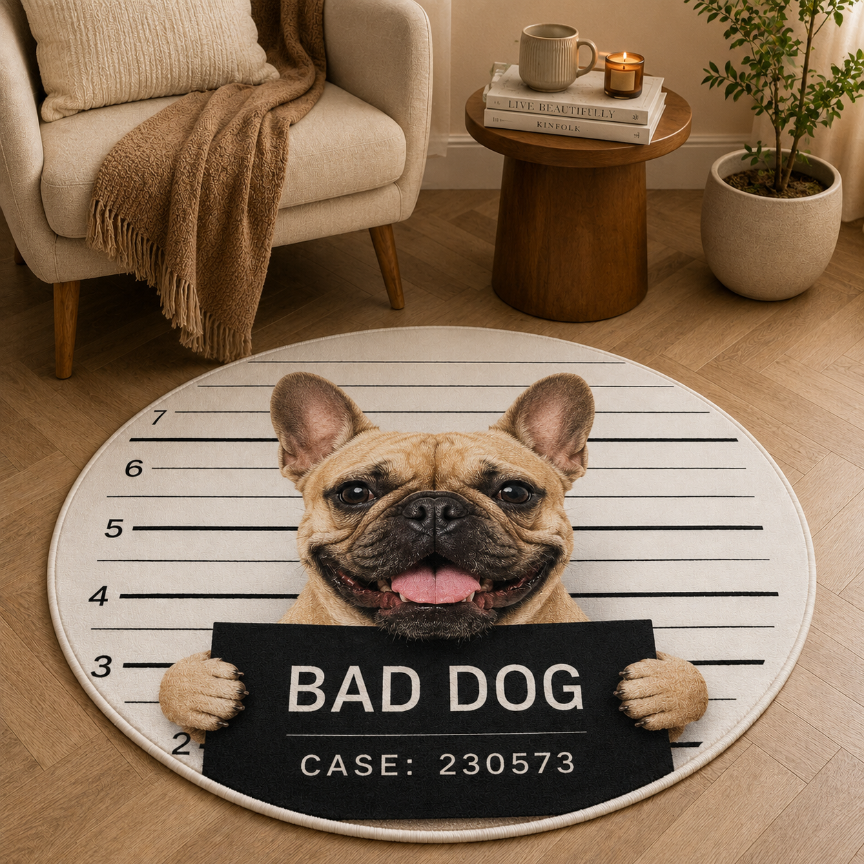 Custom Photo Bad Dog Round Carpet | Photo Pet Round Rug | Gift For Dog Lovers