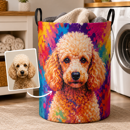 Custom Photo Dog Laundry Basket | Gift For Dog Lovers | Dog Bathroom Decor