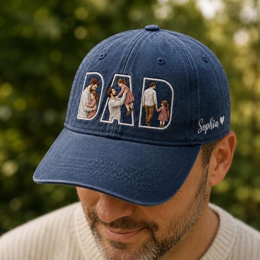 Custom Dad Love Photo Embroidered Hat, Personalized Cap, Custom Portrait Dad Hat, Father’s Day Gift TOM99