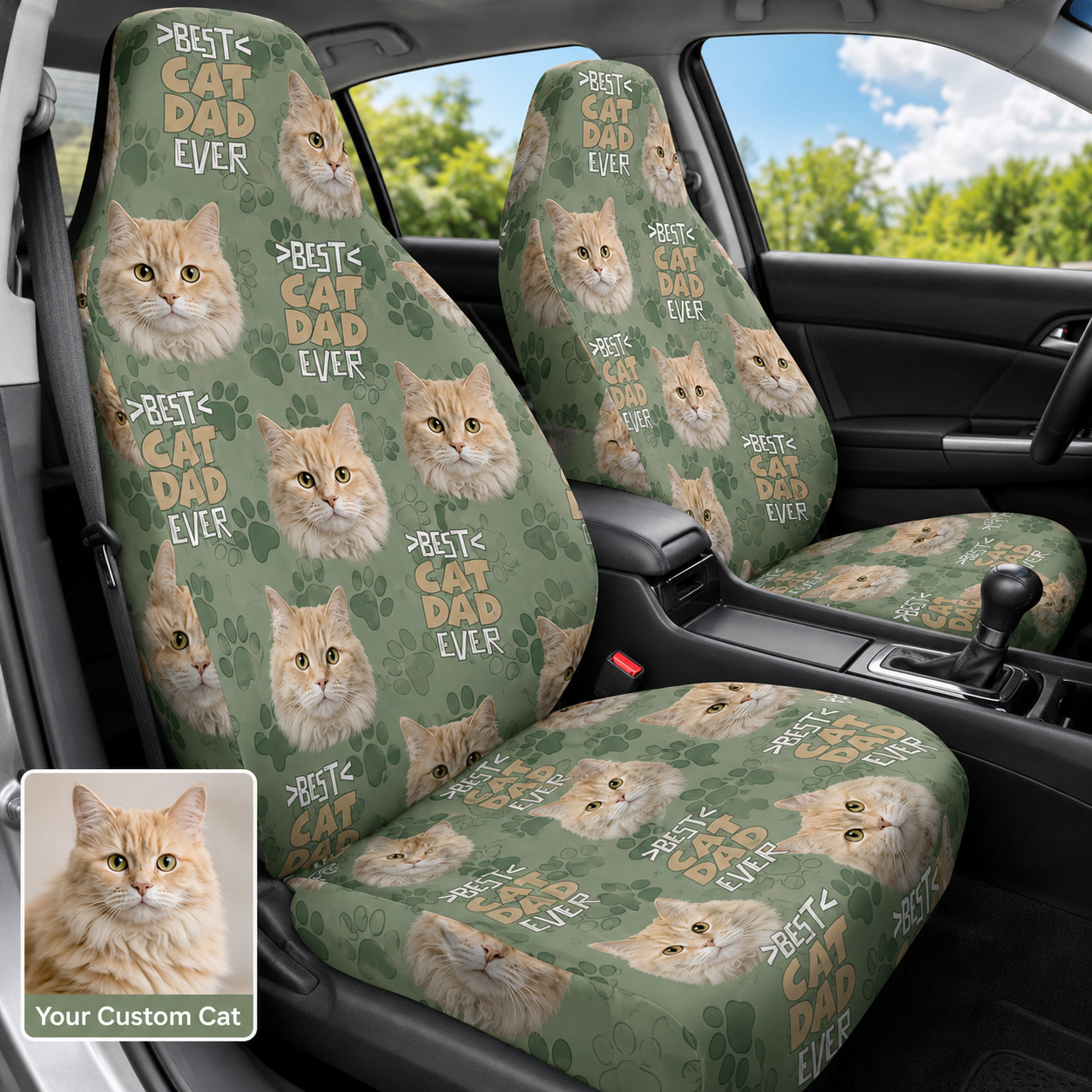 Personalized Cat Dad Car Portrait Car Seat Cover, Custom Dad Seat Protector, Gift For Dad TOM99