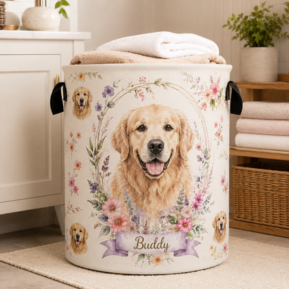 Custom Photo Dog Laundry Basket | Gift For Dog Lovers | Dog Bathroom Decor