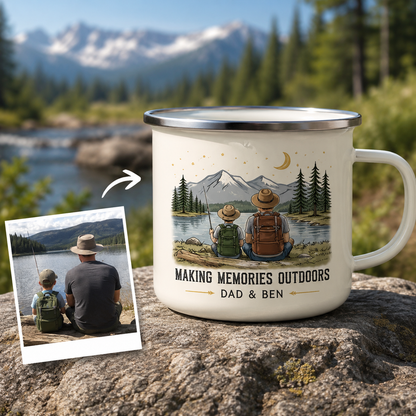 Personalized Dad Photo Camp Mug 12oz, Custom Dad Enamel Cup, Gift For Dad TOM99
