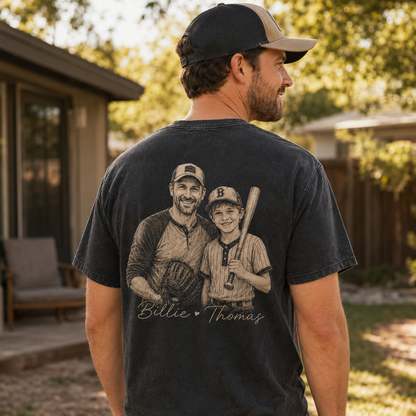 Custom Baseball Dad Photo Wash T-Shirt, Personalized Dad Gifts | Gift For Dad TOM99