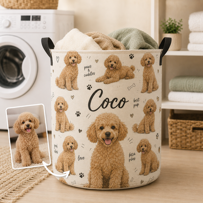 Custom Photo Dog Laundry Basket | Gift For Dog Lovers | Dog Bathroom Decor