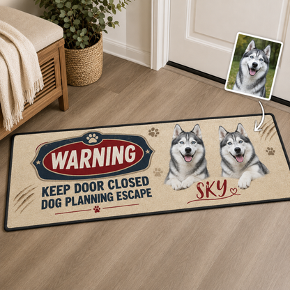 Custom Photo Keep Door Closed Dog Planning Escape Runner Rug | Pet Hallway Runner Carpet | Gift For Dog Lovers