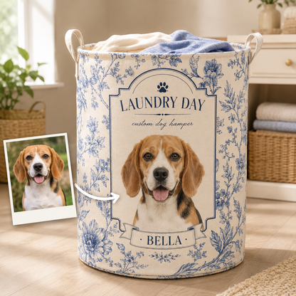 Custom Photo Dog Laundry Basket | Gift For Dog Lovers | Dog Bathroom Decor