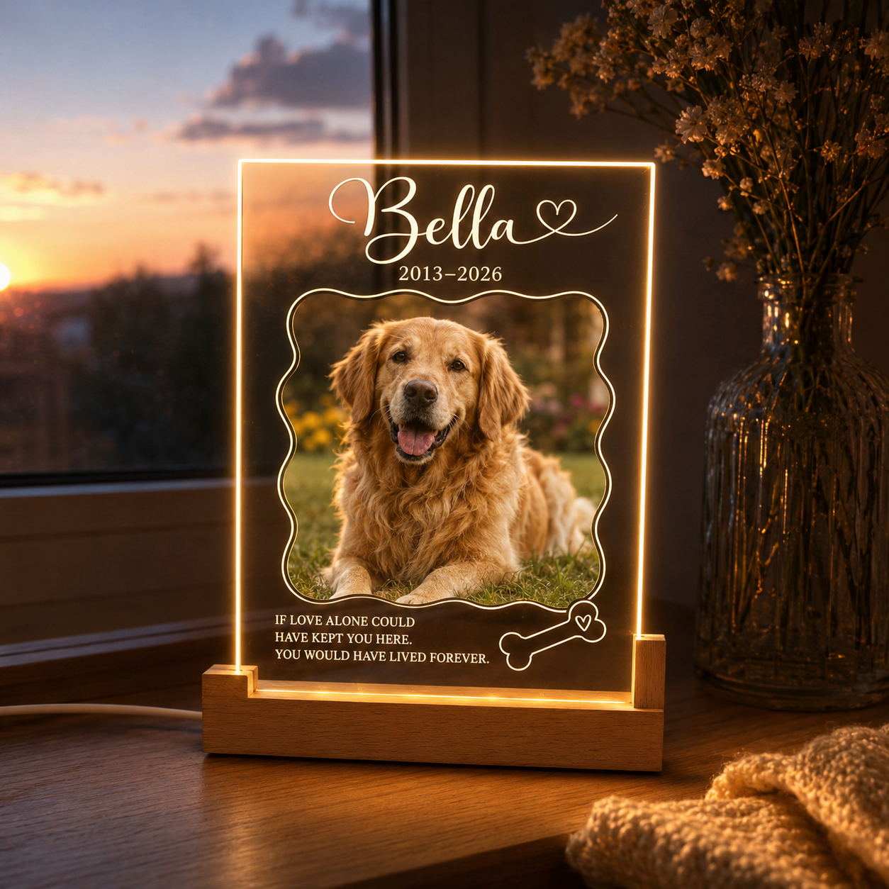 Custom Photo Dog In Loving Memory Wooden LED Light | Personalized Dog Photo LED Night Light | Pet Loss Sympathy Gift TOM99