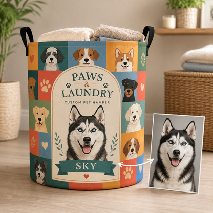 Custom Photo Dog Laundry Basket | Gift For Dog Lovers | Dog Bathroom Decor