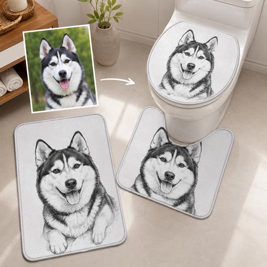 Custom Photo Dog Bootleg 3pcs Bathroom Rug Set | Gift For Dog Lovers | Pet Photo Gifts