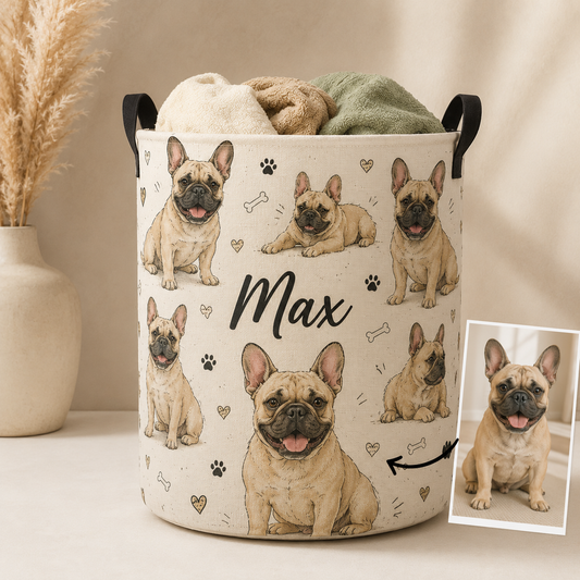 Custom Photo Dog Laundry Basket | Gift For Dog Lovers | Dog Bathroom Decor