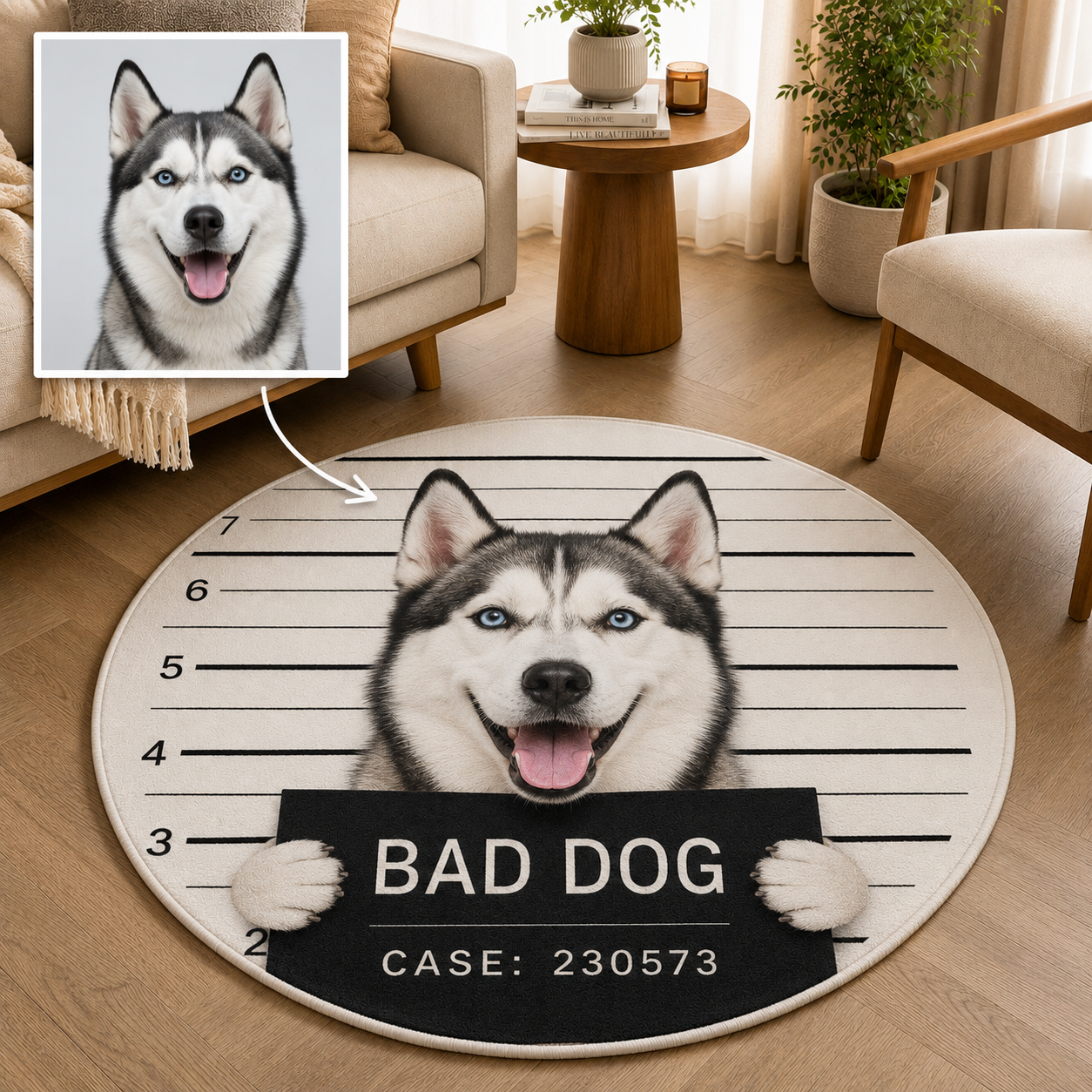 Custom Photo Bad Dog Round Carpet | Photo Pet Round Rug | Gift For Dog Lovers