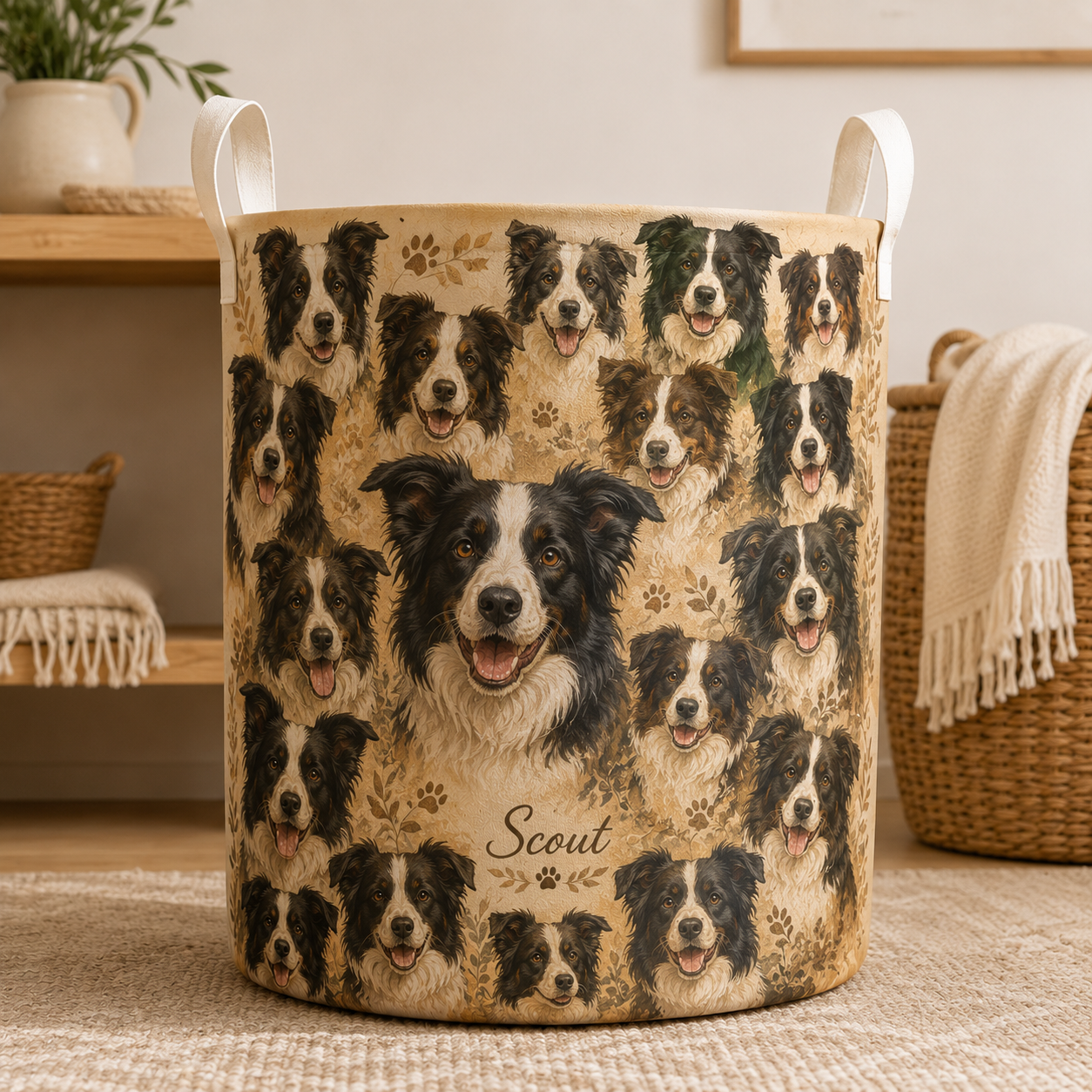 Custom Photo Dog Laundry Basket | Gift For Dog Lovers | Dog Bathroom Decor