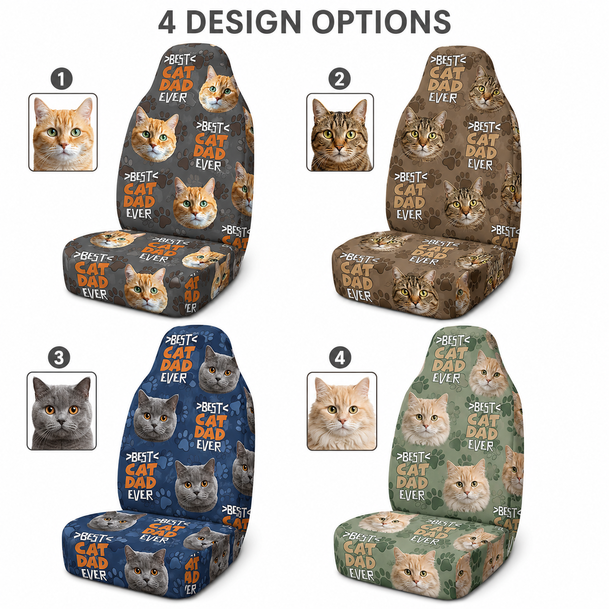 Personalized Cat Dad Car Portrait Car Seat Cover, Custom Dad Seat Protector, Gift For Dad TOM99
