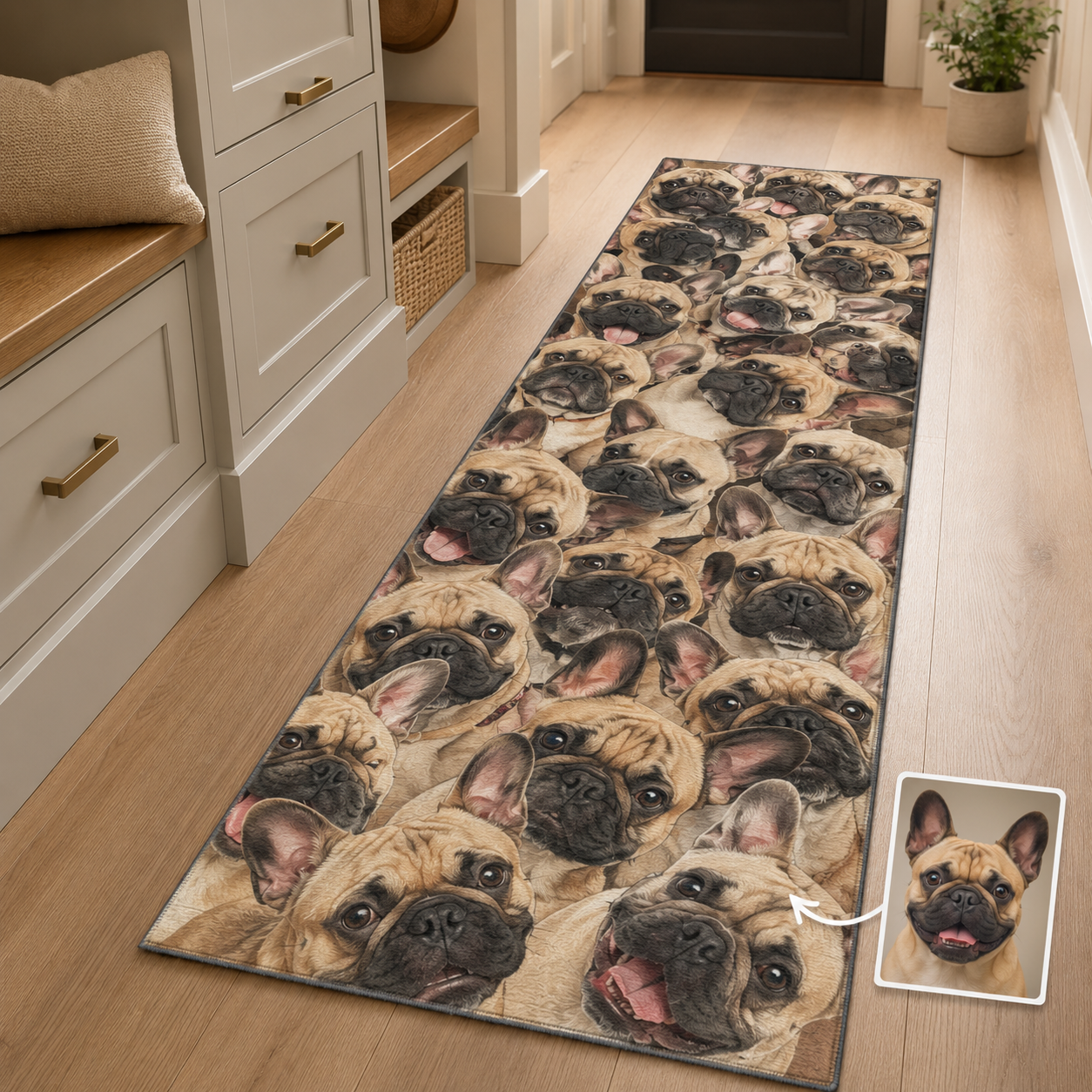 Custom Photo Dog Face Runner Rug | Pet Hallway Runner Carpet | Gift For Dog Lovers