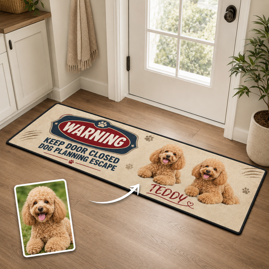 Custom Photo Keep Door Closed Dog Planning Escape Runner Rug | Pet Hallway Runner Carpet | Gift For Dog Lovers