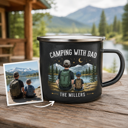 Personalized Dad Photo Camp Mug 12oz, Custom Dad Enamel Cup, Gift For Dad TOM99