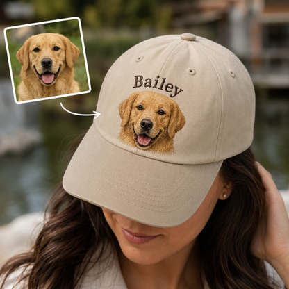 Custom Dog Face Embroidered Hat, Custom Embroidered Pet Portrait Hat | Gift For Dog Lover Pa99