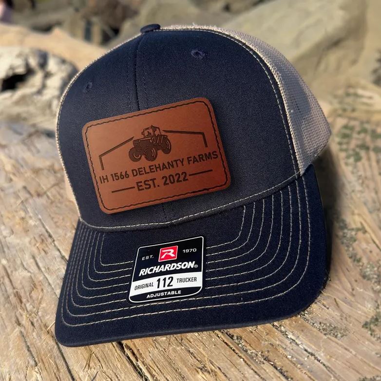 Custom Leather Patch Farm Name Hat | Custom Farm Name And Est Year Trucker Hat | Farmer Gifts