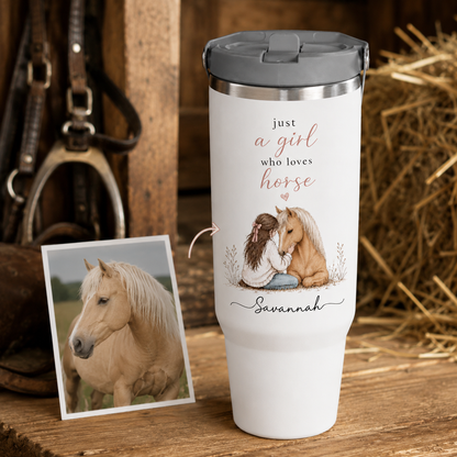 Custom Photo Just A Girl Who Loves Horse 30oz Tumbler | Gift For Horse Lovers | Pet Lover Gifts TOM99