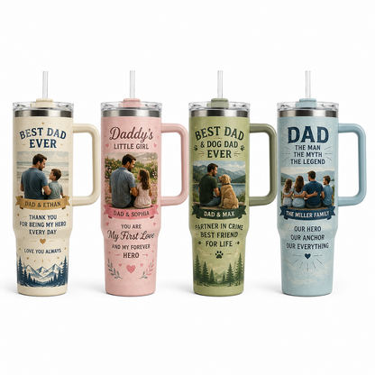 Custom Photo Dad Hero 40oz Tumbler, Personalized Dad Tumbler, Father’s Day Gift TOM99