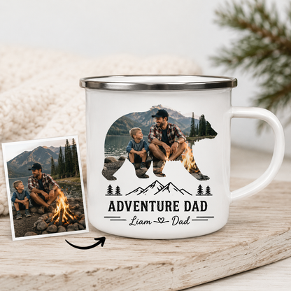 Personalized Papa Bear Photo Camp Mug 12oz, Custom Dad Enamel Cup, Gift For Dad TOM99