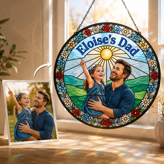 Custom Dad & Daughter Photo Stained Glass Suncatcher – Personalized Dad Gifts | Gift For Dad TOM99