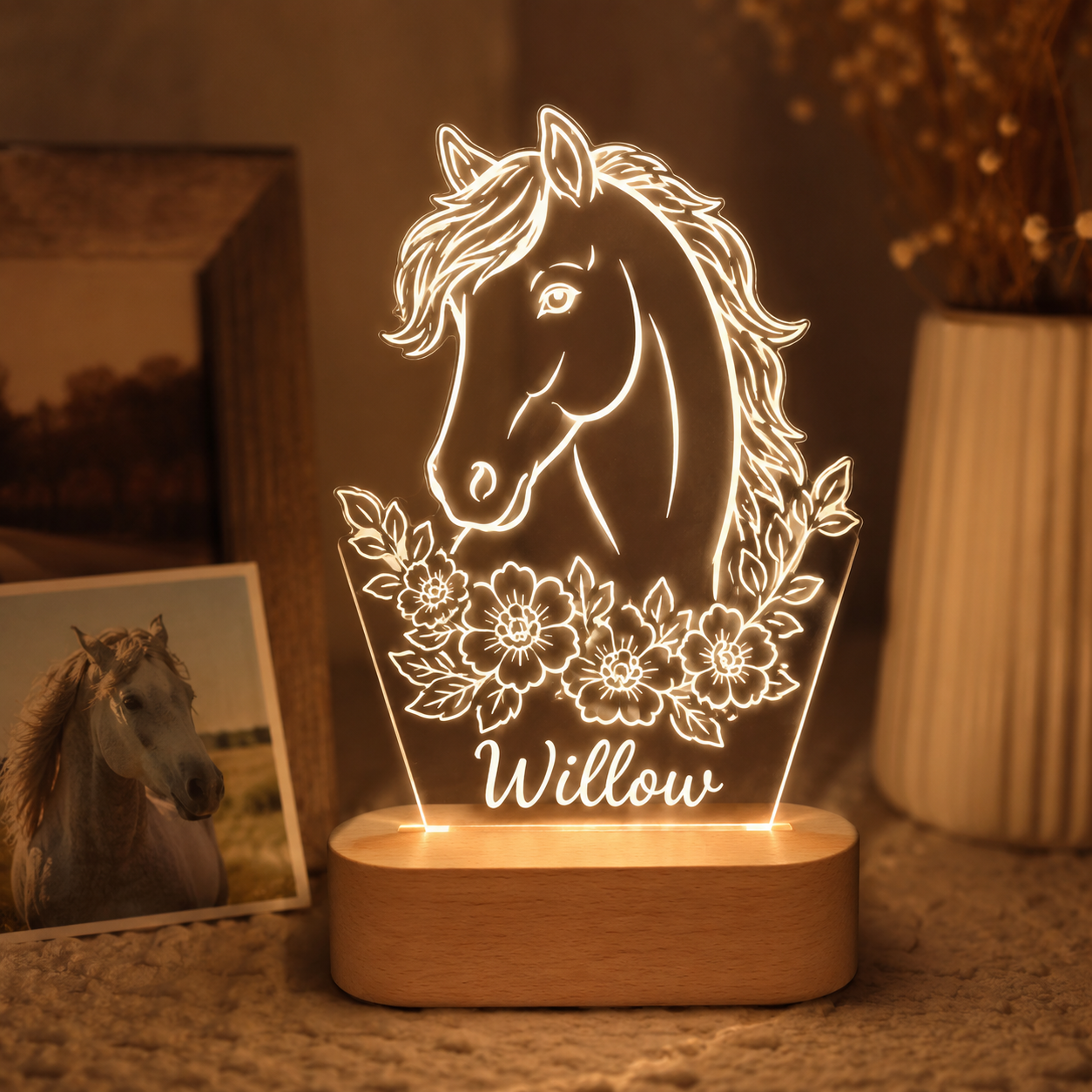 Custom Photo Horse Wooden Led Light | Personalized Horse Photo Wooden Led Light | Gift For Horse Lovers TOM99