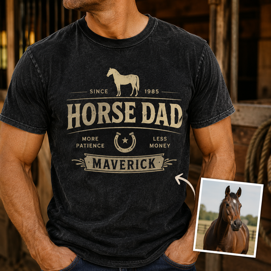 Custom Photo Horse Dad Wash T-Shirt | Personalized Horse Lover Shirt | Gift For Horse Lovers TOM99