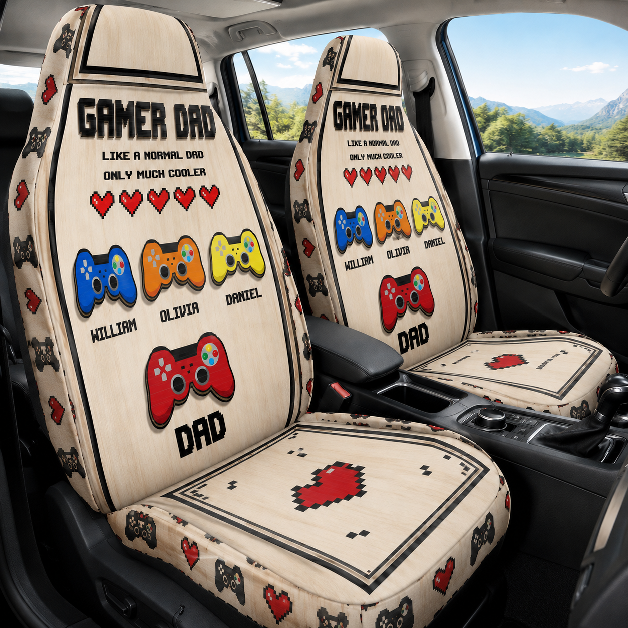 Personalized Game Dad Portrait Car Seat Cover, Custom Dad Seat Protector, Gift For Dad TOM99