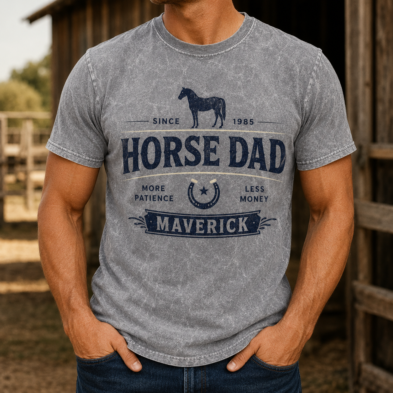 Custom Photo Horse Dad Wash T-Shirt | Personalized Horse Lover Shirt | Gift For Horse Lovers TOM99
