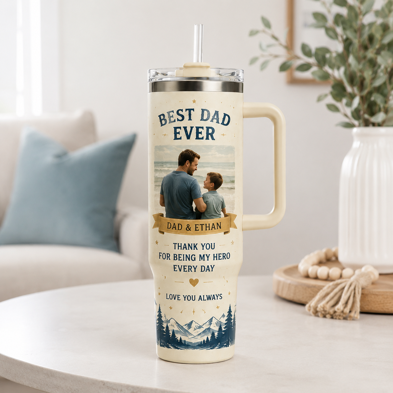 Custom Photo Dad Hero 40oz Tumbler, Personalized Dad Tumbler, Father’s Day Gift TOM99