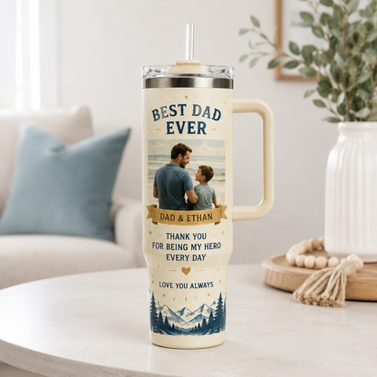Custom Photo Dad Hero 40oz Tumbler, Personalized Dad Tumbler, Father’s Day Gift TOM99