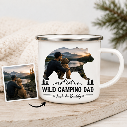 Personalized Papa Bear Photo Camp Mug 12oz, Custom Dad Enamel Cup, Gift For Dad TOM99