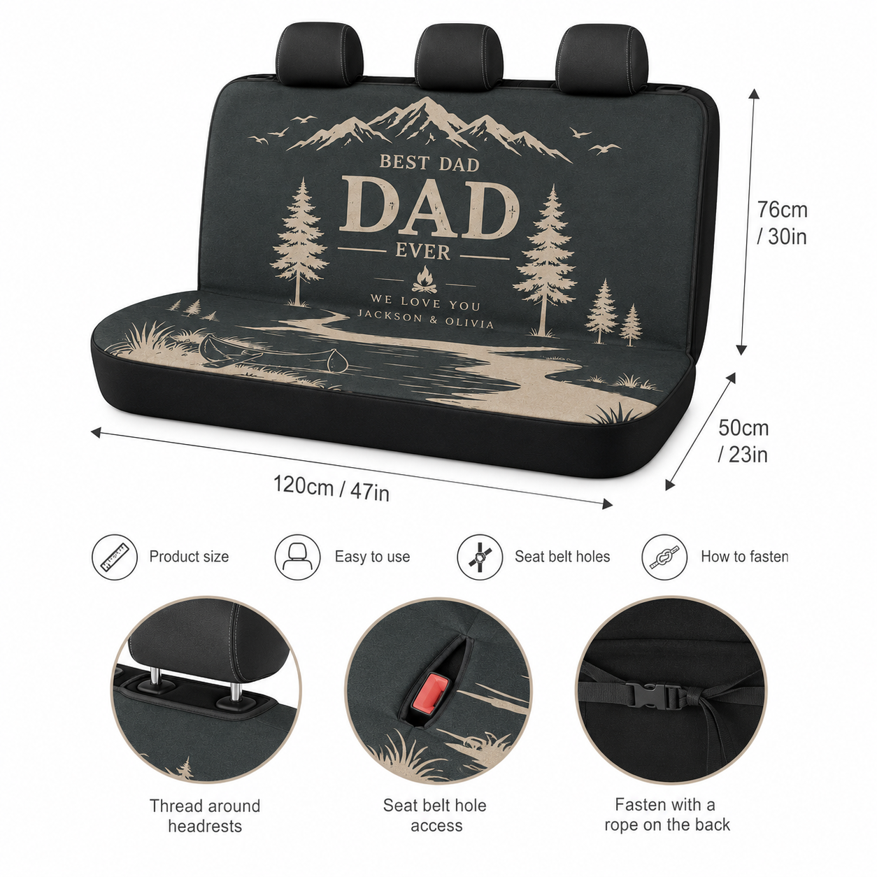 Personalized Best Papa Car Rear Seat Cover, Custom Back Seat Protector For Dad, Gift For Dad TOM99