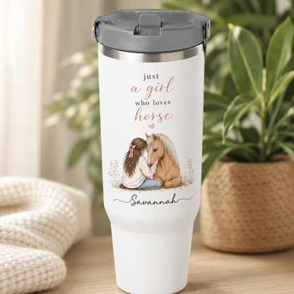 Custom Photo Just A Girl Who Loves Horse 30oz Tumbler | Gift For Horse Lovers | Pet Lover Gifts TOM99