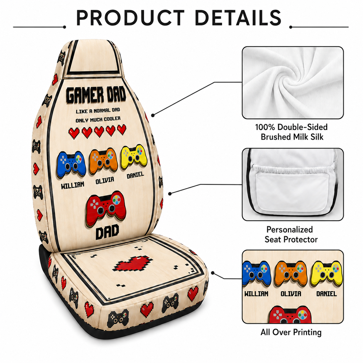 Personalized Game Dad Portrait Car Seat Cover, Custom Dad Seat Protector, Gift For Dad TOM99
