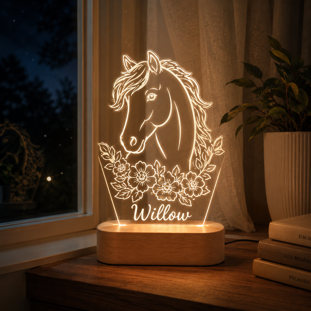 Custom Photo Horse Wooden Led Light | Personalized Horse Photo Wooden Led Light | Gift For Horse Lovers TOM99