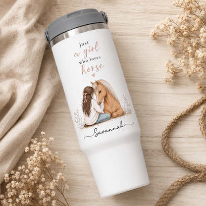 Custom Photo Just A Girl Who Loves Horse 30oz Tumbler | Gift For Horse Lovers | Pet Lover Gifts TOM99