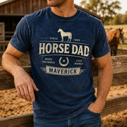 Custom Photo Horse Dad Wash T-Shirt | Personalized Horse Lover Shirt | Gift For Horse Lovers TOM99