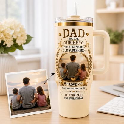 Custom Photo Dad Hero 40oz Tumbler, Personalized Dad Tumbler, Father’s Day Gift TOM99