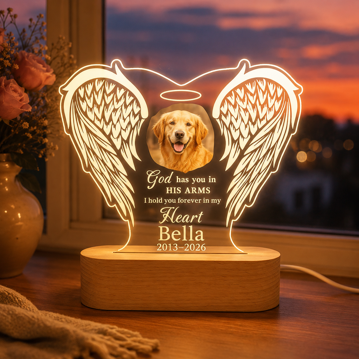 Custom Photo Dog In My Heart Wooden LED Light | Personalized Dog Photo LED Night Light | Pet Loss Sympathy Gift TOM99
