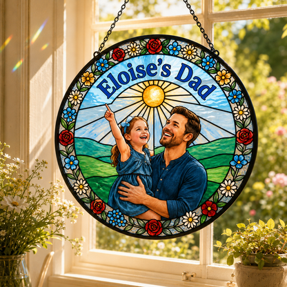 Custom Dad & Daughter Photo Stained Glass Suncatcher – Personalized Dad Gifts | Gift For Dad TOM99