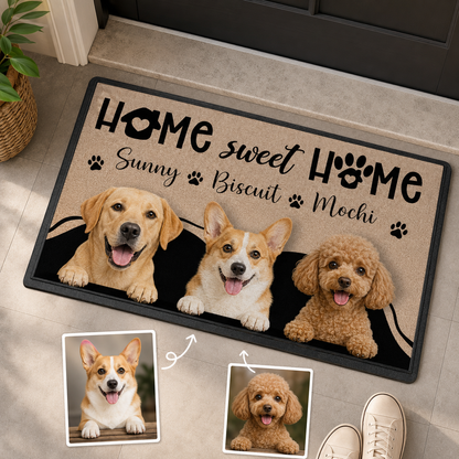 Custom Photo Home Sweet Home Dog Doormat | Photo Pet Doormat | Gift For Dog Lovers
