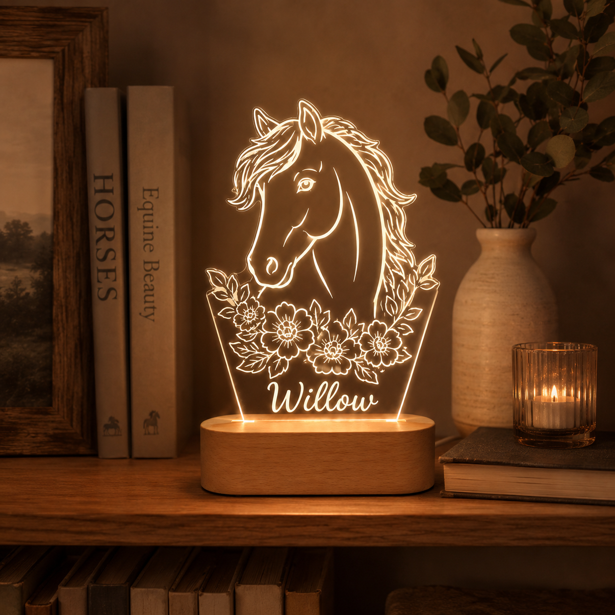 Custom Photo Horse Wooden Led Light | Personalized Horse Photo Wooden Led Light | Gift For Horse Lovers TOM99