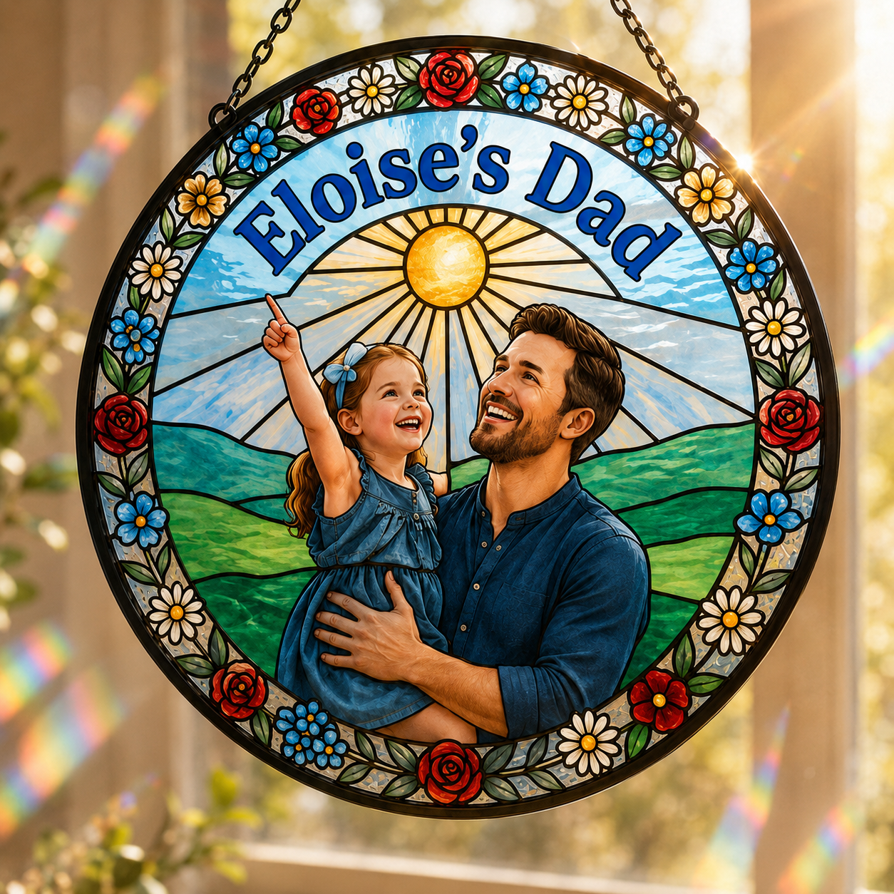 Custom Dad & Daughter Photo Stained Glass Suncatcher – Personalized Dad Gifts | Gift For Dad TOM99