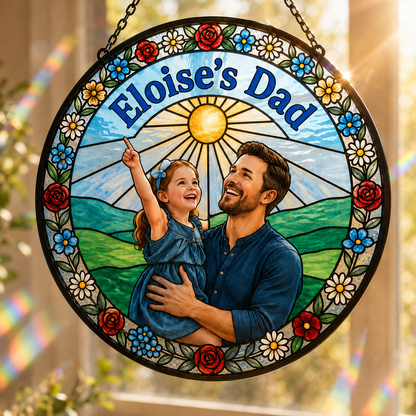 Custom Dad & Daughter Photo Stained Glass Suncatcher – Personalized Dad Gifts | Gift For Dad TOM99