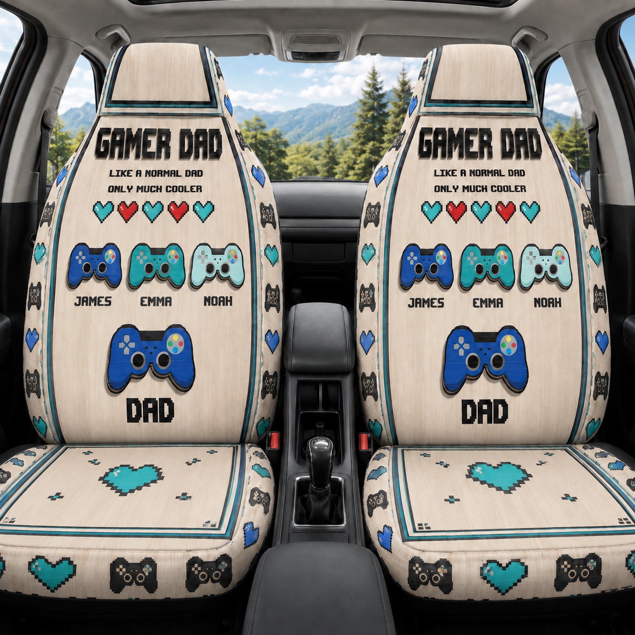 Personalized Game Dad Portrait Car Seat Cover, Custom Dad Seat Protector, Gift For Dad TOM99