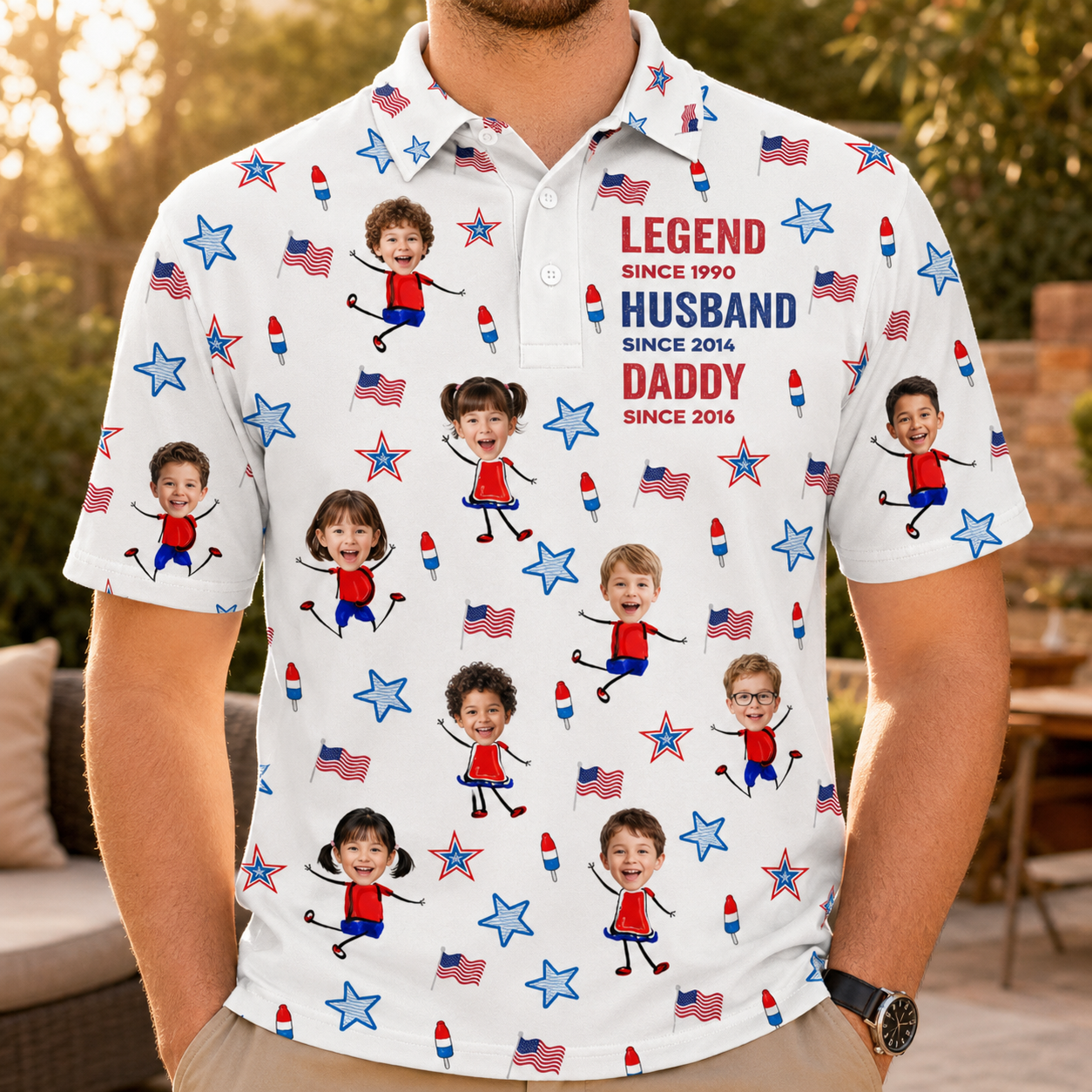 Custom Photo Dad Polo Shirt, Personalized Polo Shirt For Husband Dad Grandfather