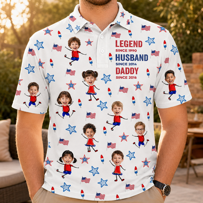 Custom Photo Dad Polo Shirt, Personalized Polo Shirt For Husband Dad Grandfather