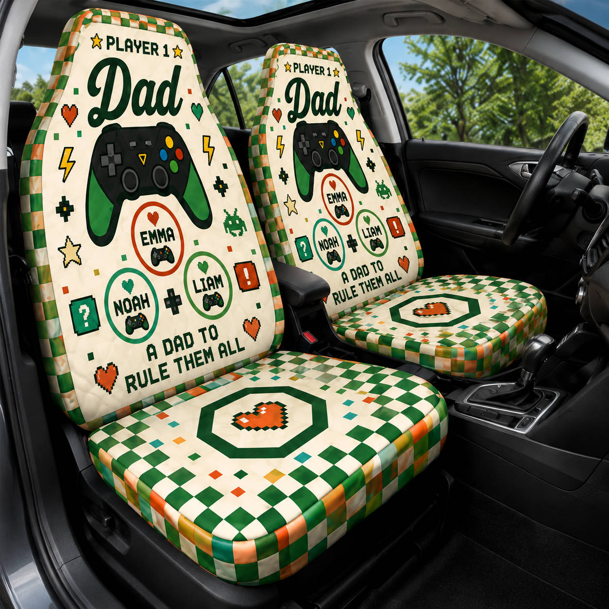 Personalized Game Dad Car Portrait Car Seat Cover, Custom Dad Seat Protector, Gift For Dad TOM99